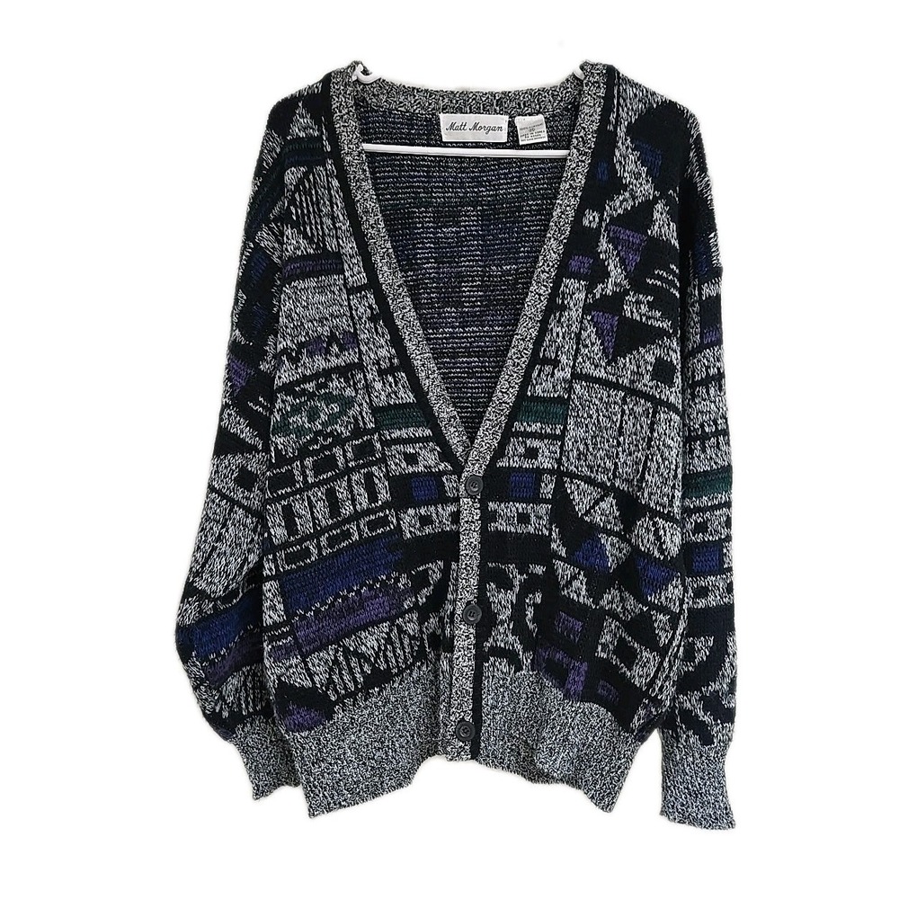 Matt Morgan Knit Acrylic Sweater Cardigan Geometric Multi-Color Vintage Men's M